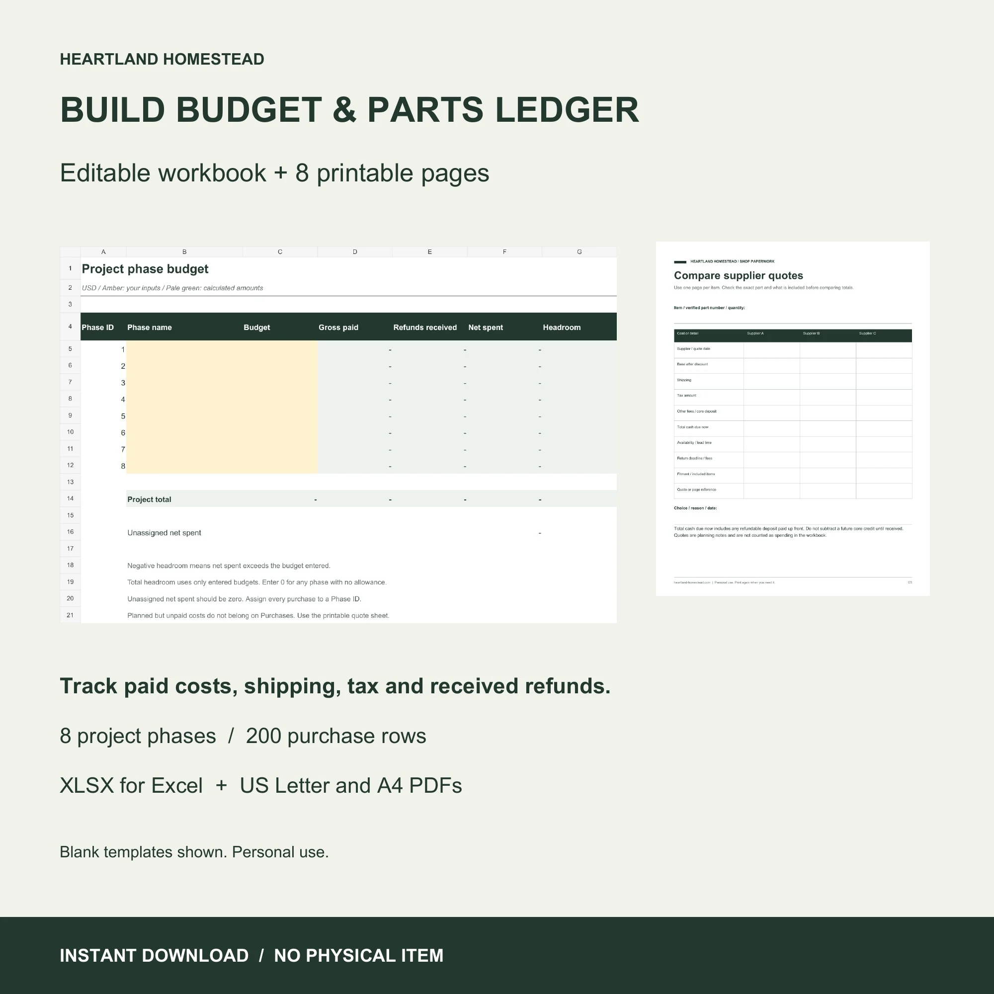 Build Budget & Parts Ledger download preview