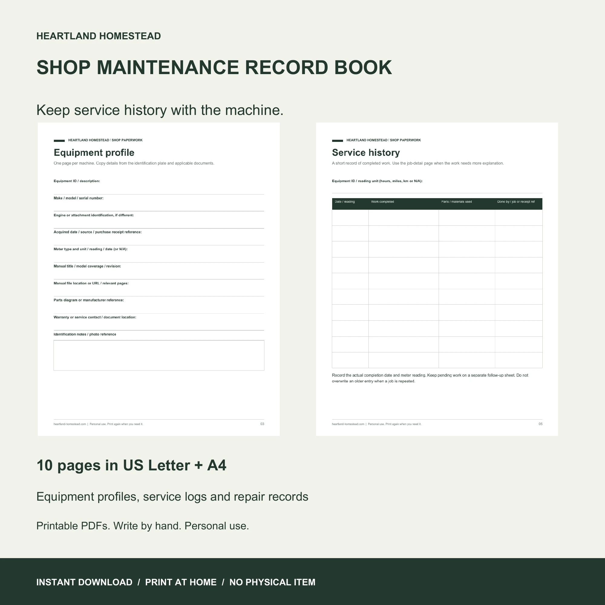 Shop Maintenance Record Book download preview
