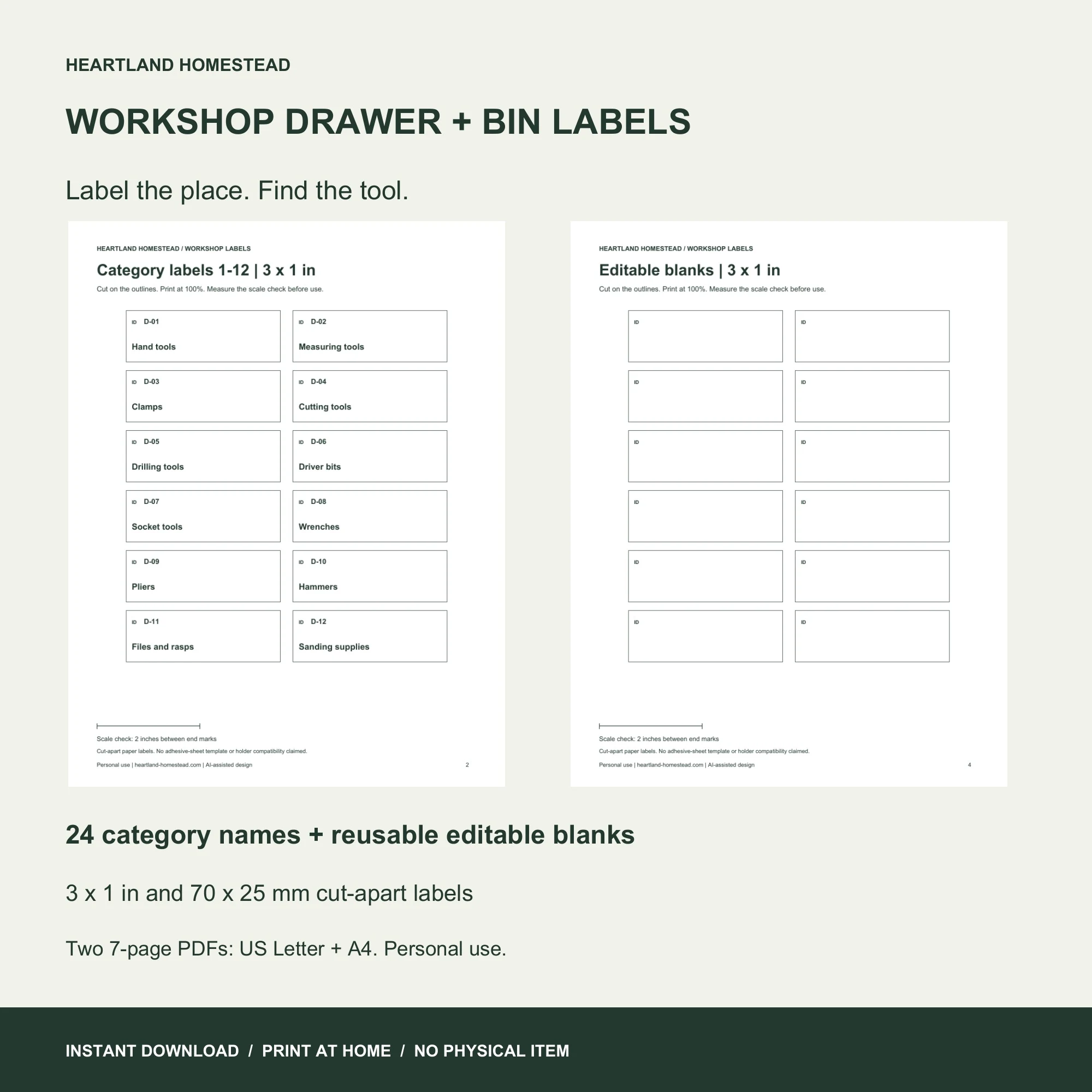 Workshop Drawer & Bin Labels download preview