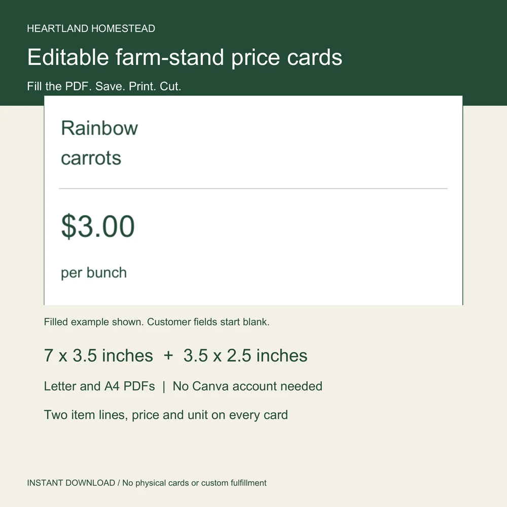 Editable Farm Stand Price Cards download preview